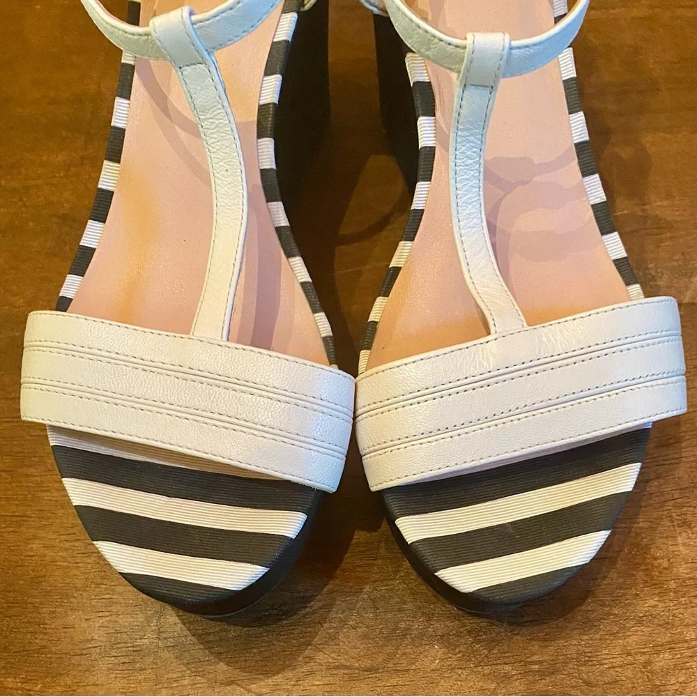 kate spade White and Black T-Strap Platform Wedge Sandals - Picture 4 of 11